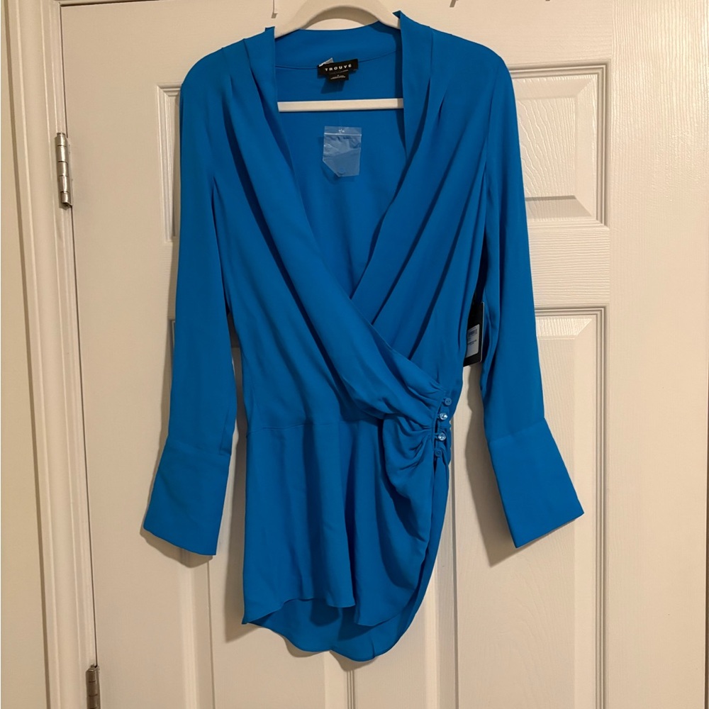 Bright Blue Surplice Wrap Blouse